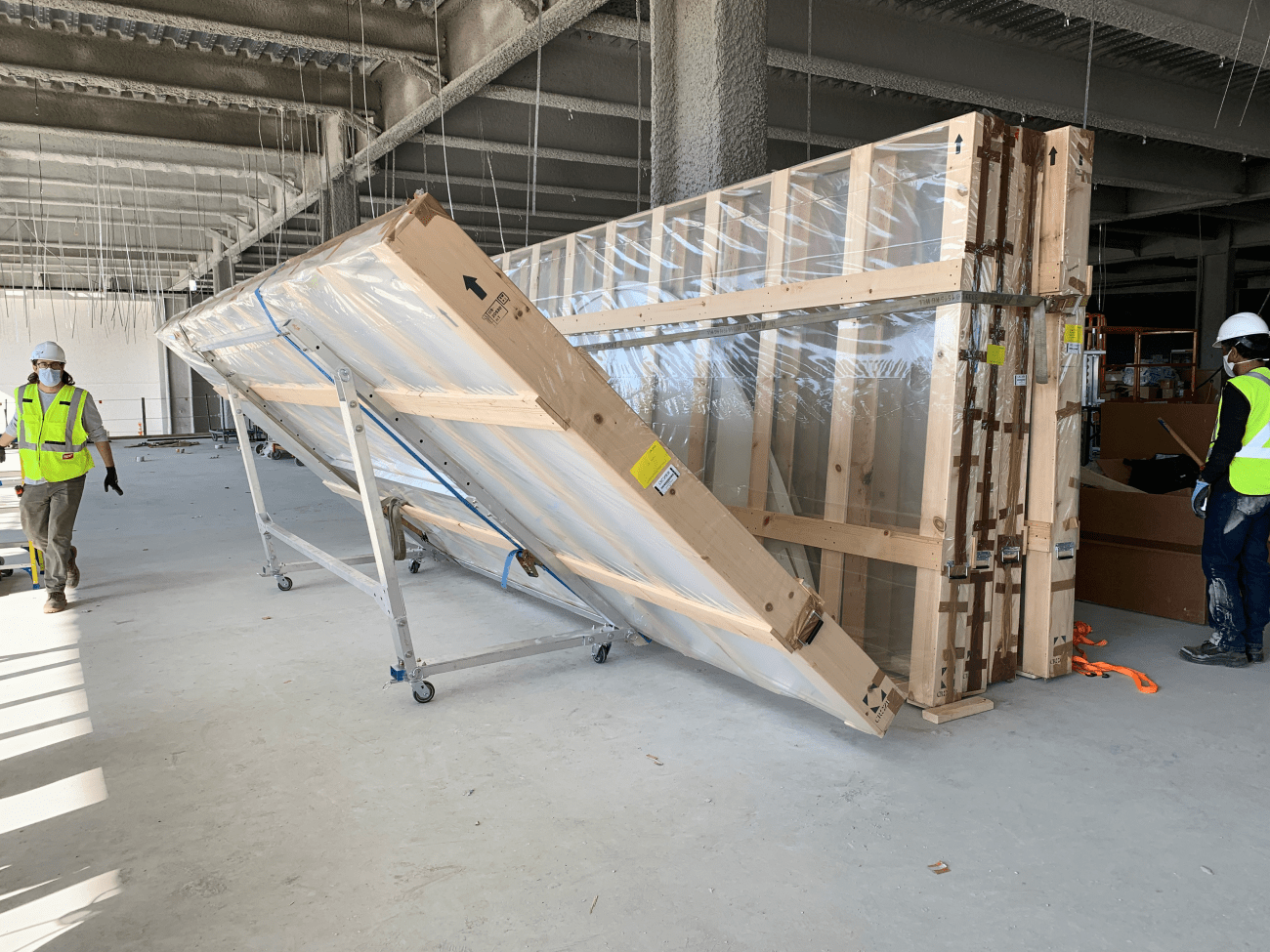 Crozier designed a custom A-frame cart to hold the panels.
