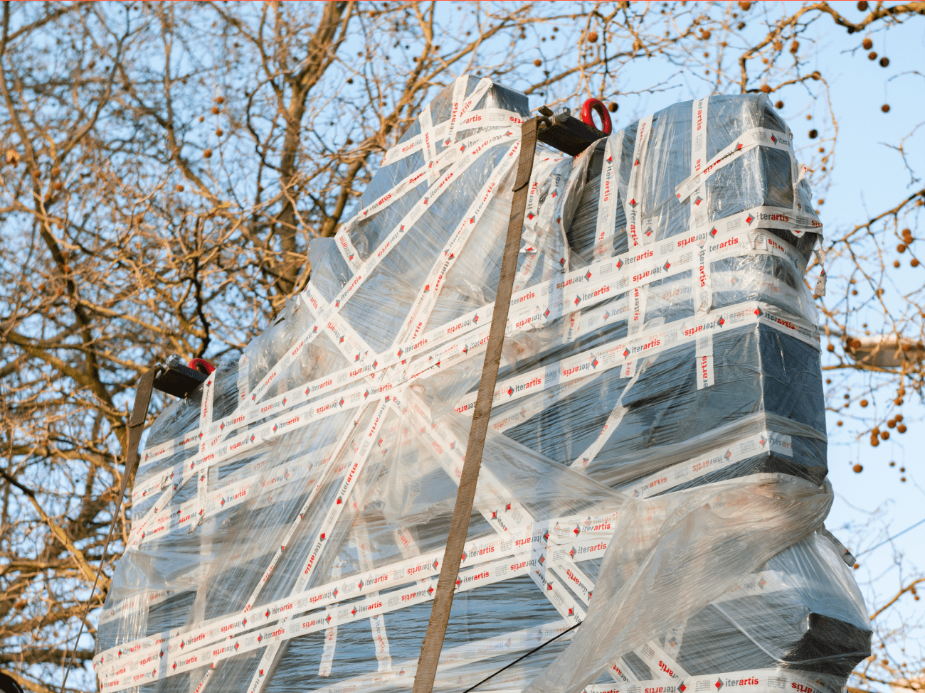 Crozier's team facilitated a craned installation of VHILS's three-ton sculpture, from his project 'Annihilation.'