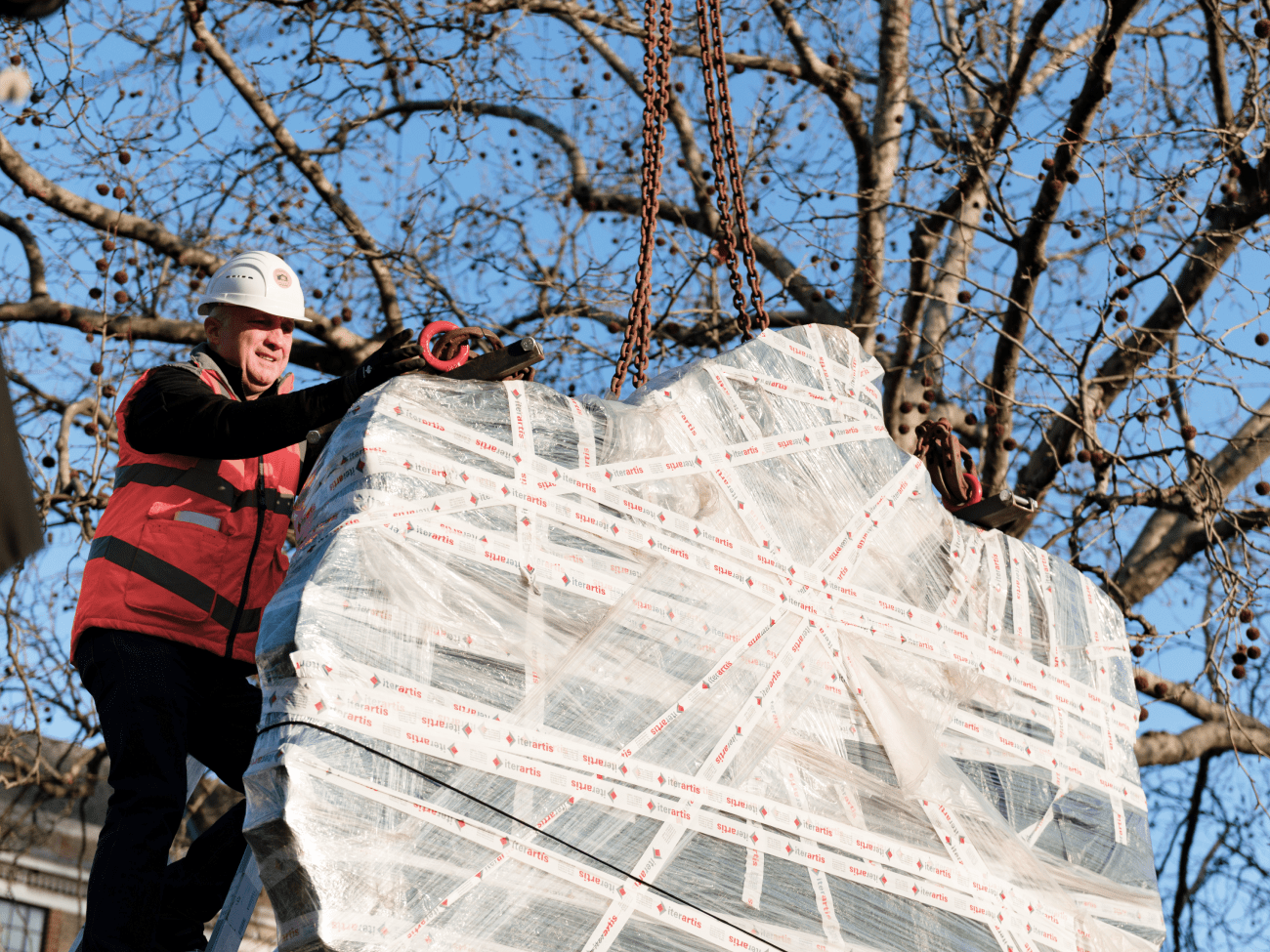 Crozier's team facilitated a craned installation of VHILS's three-ton sculpture.