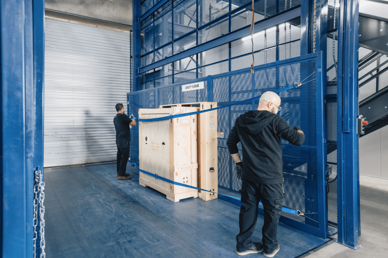 Oversized elevators help transport stored art securely in our Los Angeles warehouse